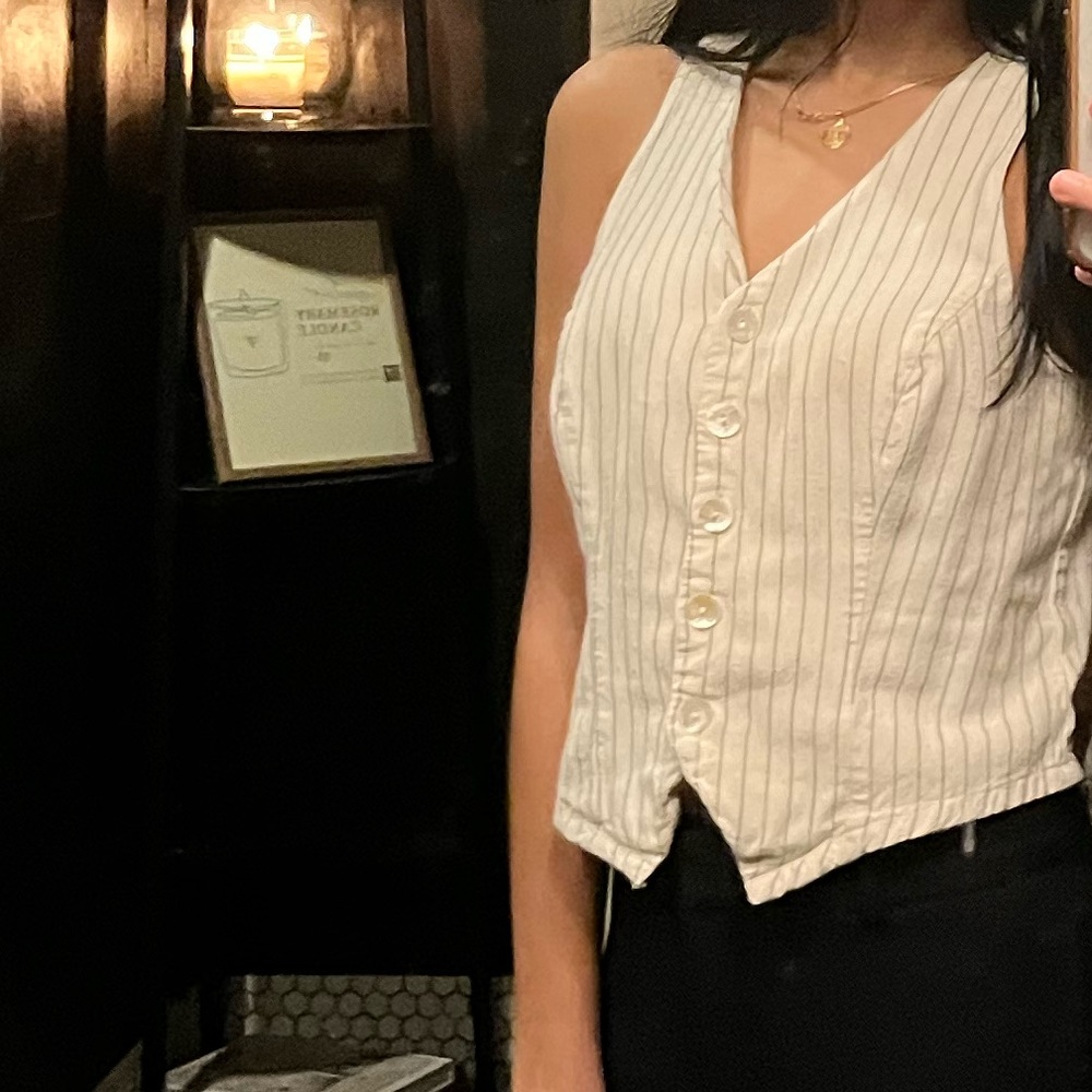 Striped Cream Sleeveless Vest Top